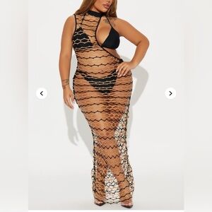 Black and Tan Mesh Maxi Dress w/ Black Bikini